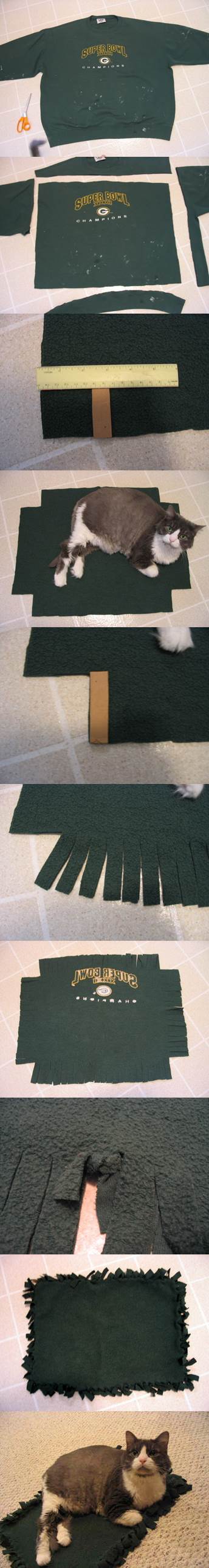 DIY No-sew Cuddly Pet Blanket from Old Sweatshirt 2